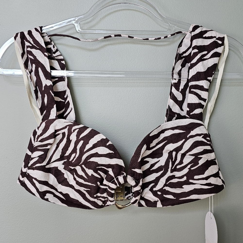 RUMER Cyrus Crop Top Zebra Print Linen Bustier Bra Top Size M NWT - Picture 2 of 9